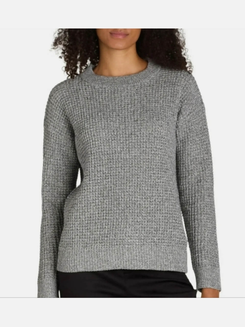 Waffle Knit Gray Crewneck Women's Sweater